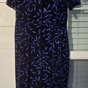 Elegant Navyblue and Blue Leaf Pattern Dress